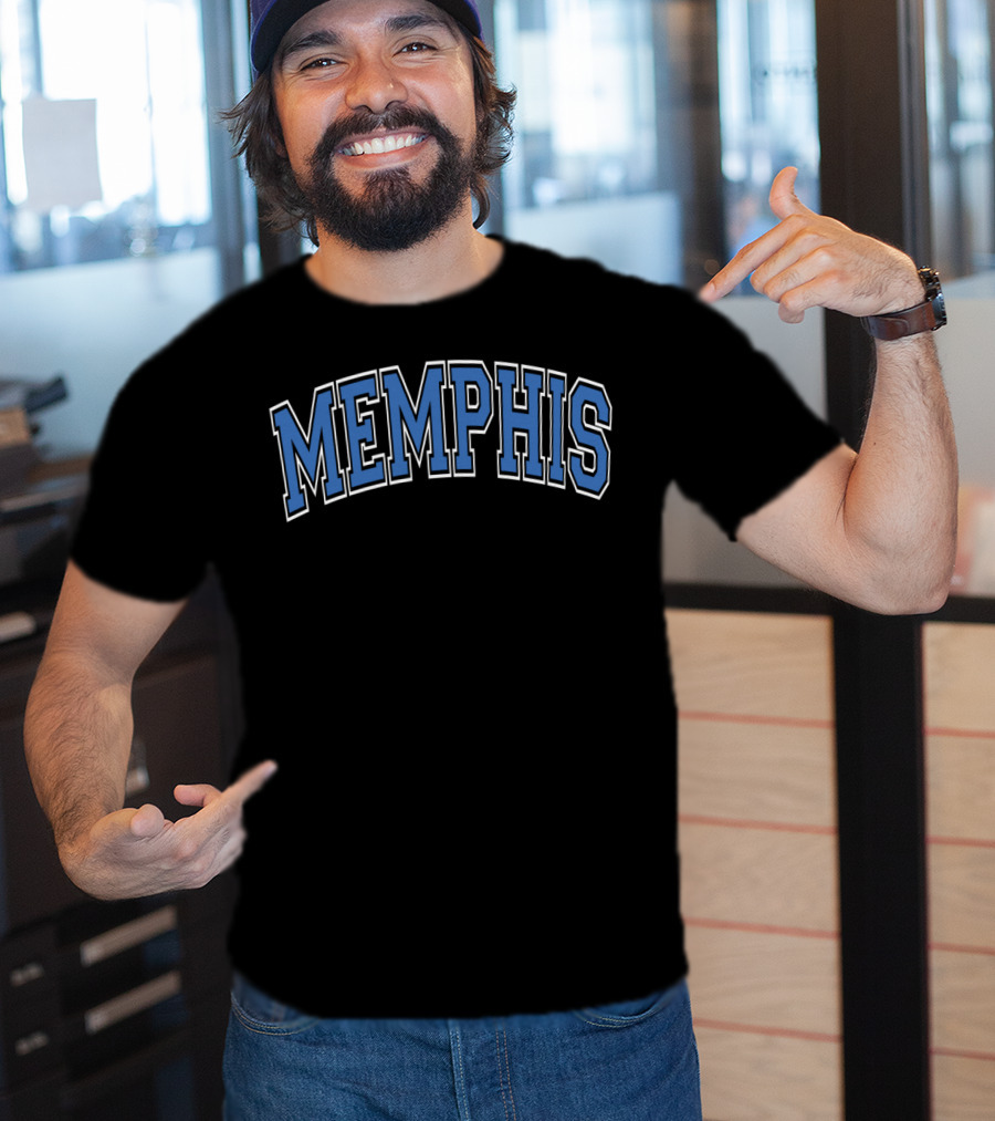 Memphis Varsity Arch Blue Letters T-Shirt