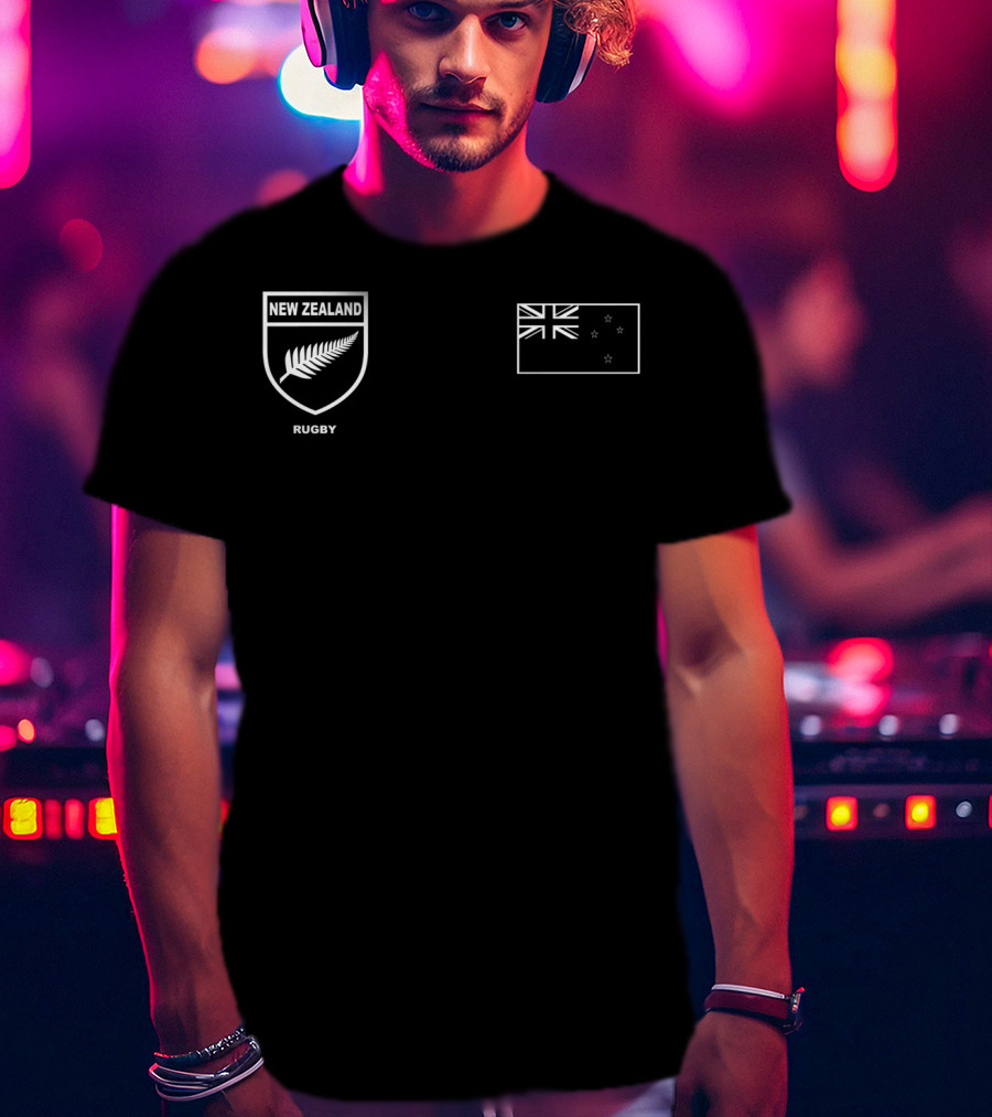 New Zealand Rugby Silver Fern Black Union Flag T-Shirt