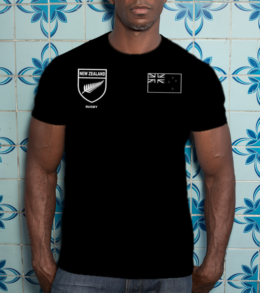 New Zealand Rugby Silver Fern Black Union Flag T-Shirt
