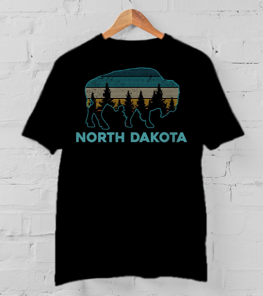 North Dakota Vintage American Buffalo With Forest T-Shirt