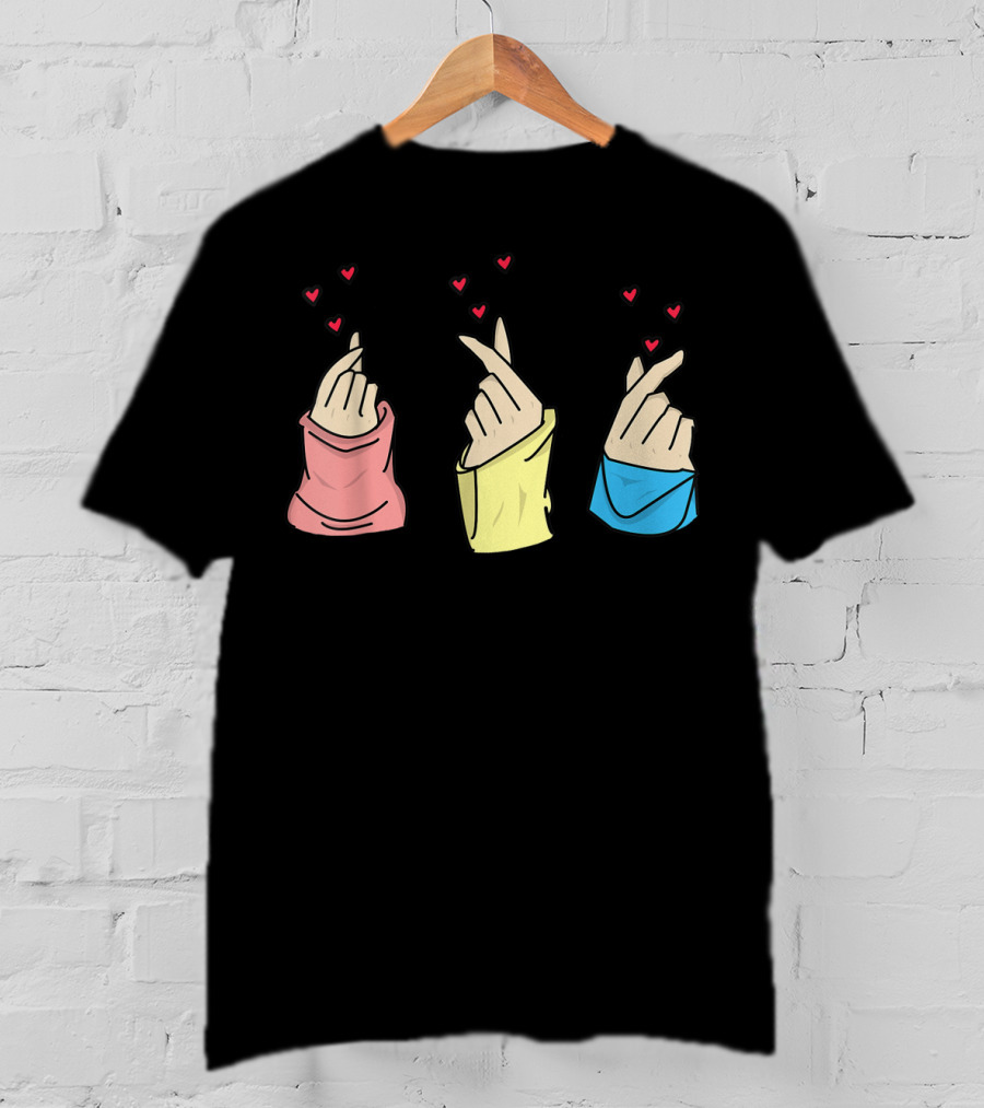 Oppa Korean Finger Heart Sign Cute Kpop Aesthetic With Colorful Sweaters T-Shirt
