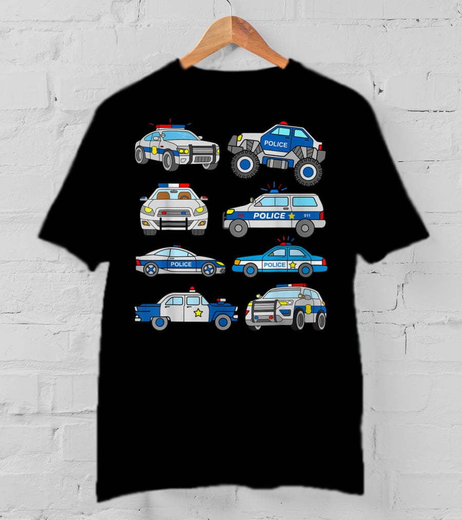Police Vehicles Cop Cars Badge Lights Variety 911 T-Shirt