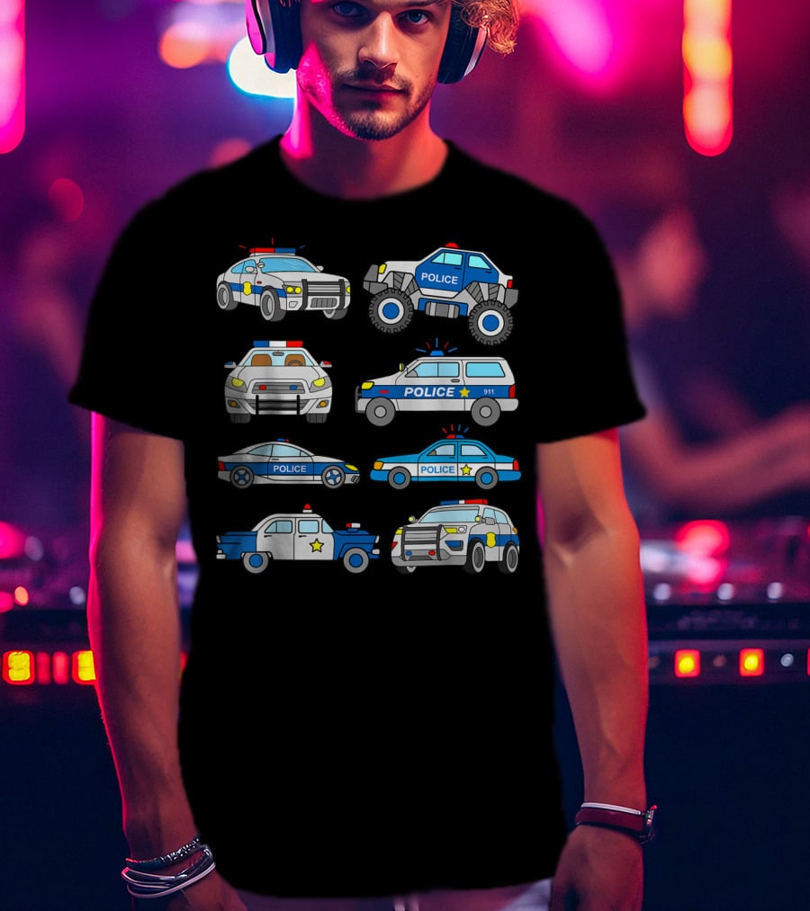 Police Vehicles Cop Cars Badge Lights Variety 911 T-Shirt