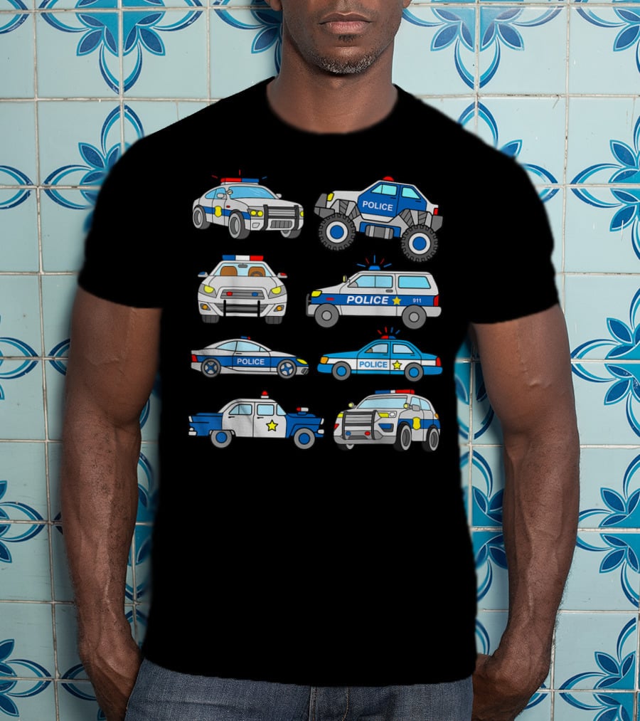 Police Vehicles Cop Cars Badge Lights Variety 911 T-Shirt