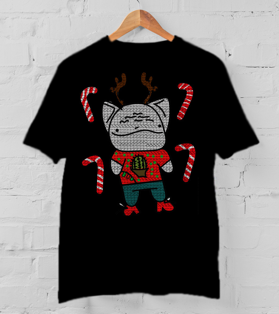 Potato Cat Comics Christmas Reindeer Candy Canes Uncle Larry's T-Shirt