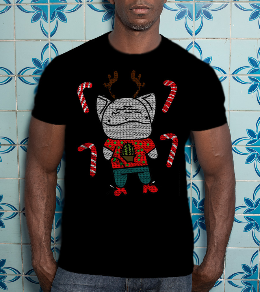 Potato Cat Comics Christmas Reindeer Candy Canes Uncle Larry's T-Shirt