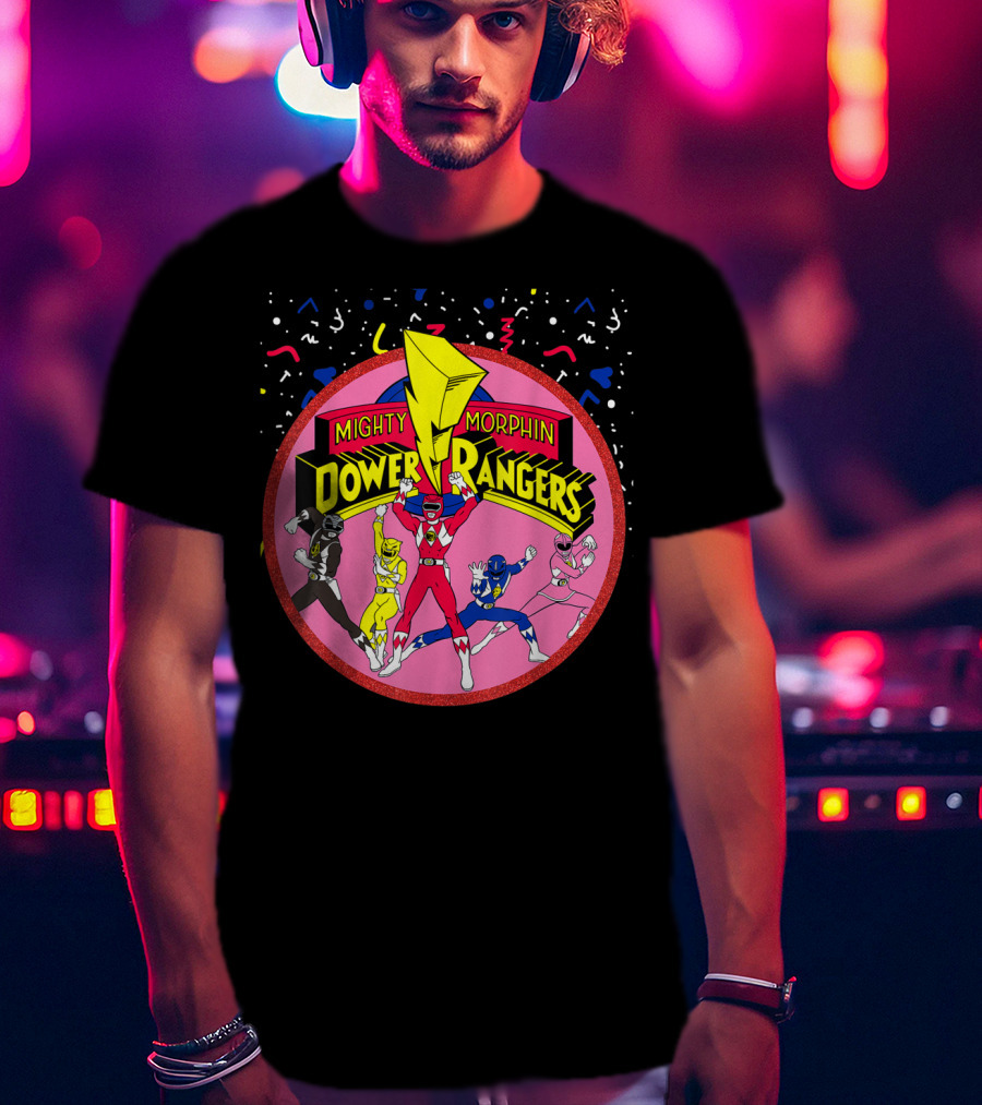 Mighty Morphin Power Rangers Pink Circle With Group T-Shirt
