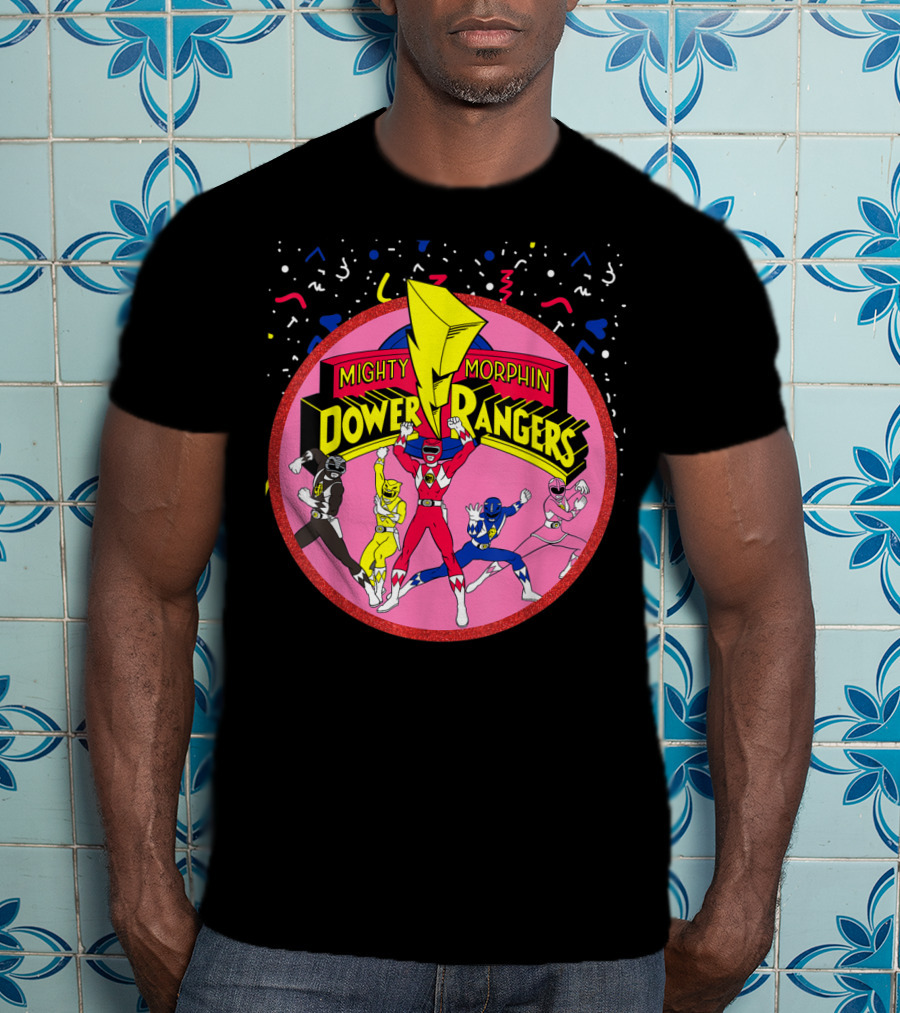 Mighty Morphin Power Rangers Pink Circle With Group T-Shirt