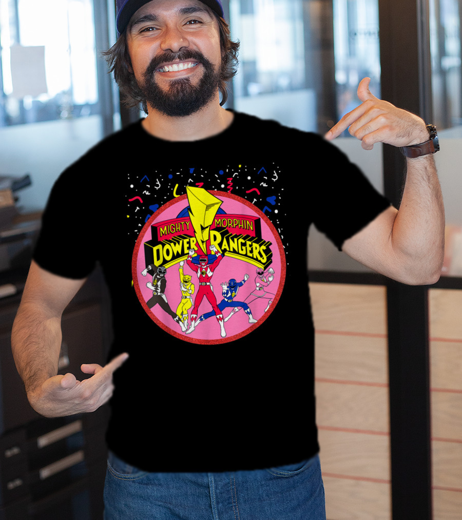 Mighty Morphin Power Rangers Pink Circle With Group T-Shirt