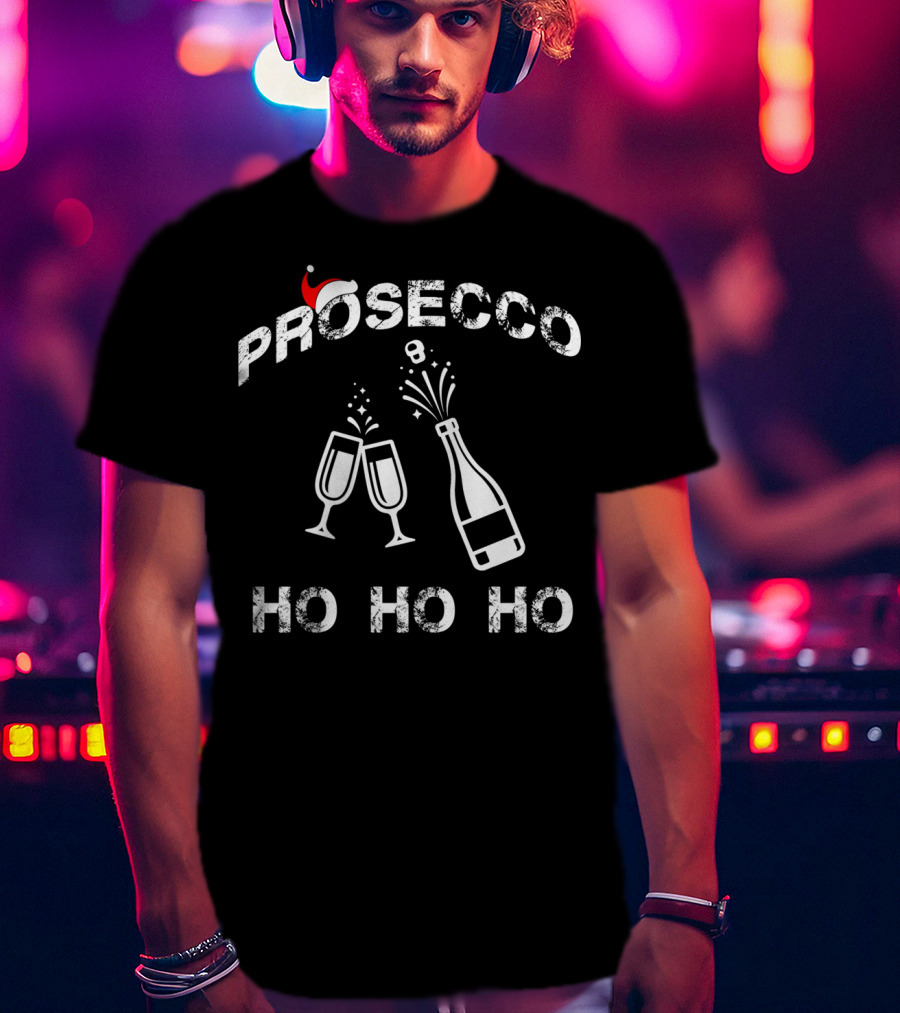Prosecco Ho Ho Ho Santa Hat Christmas Party T-Shirt