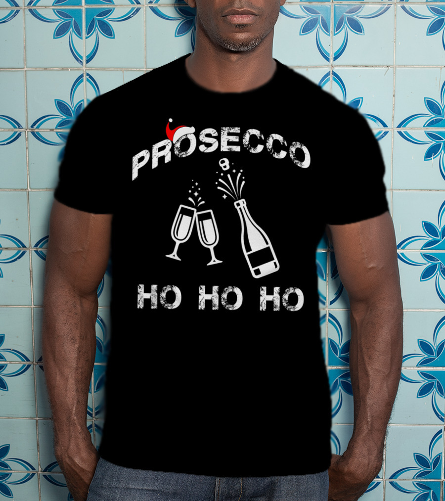 Prosecco Ho Ho Ho Santa Hat Christmas Party T-Shirt