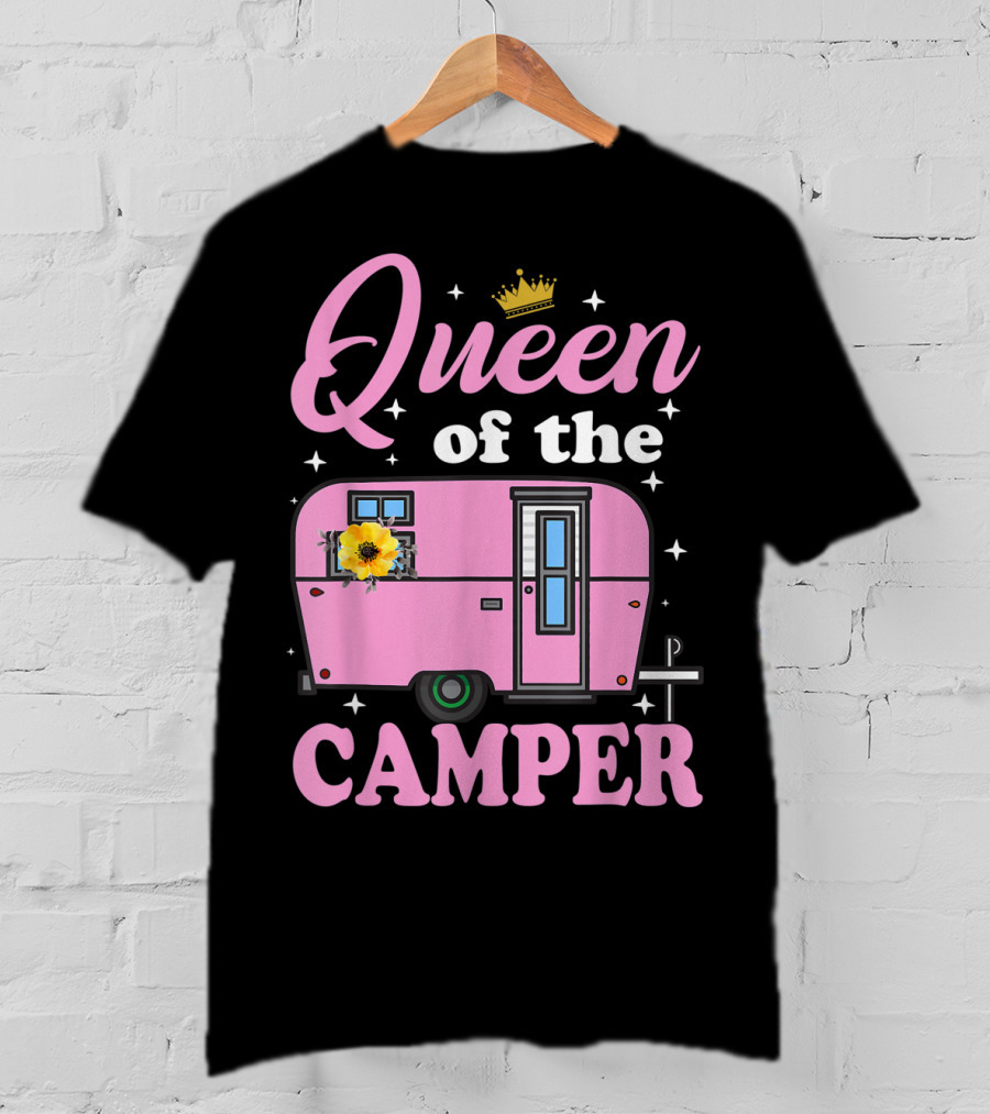 Queen Of The Camper Crowned Floral Retro Caravan Camping Outdoor T-Shirt