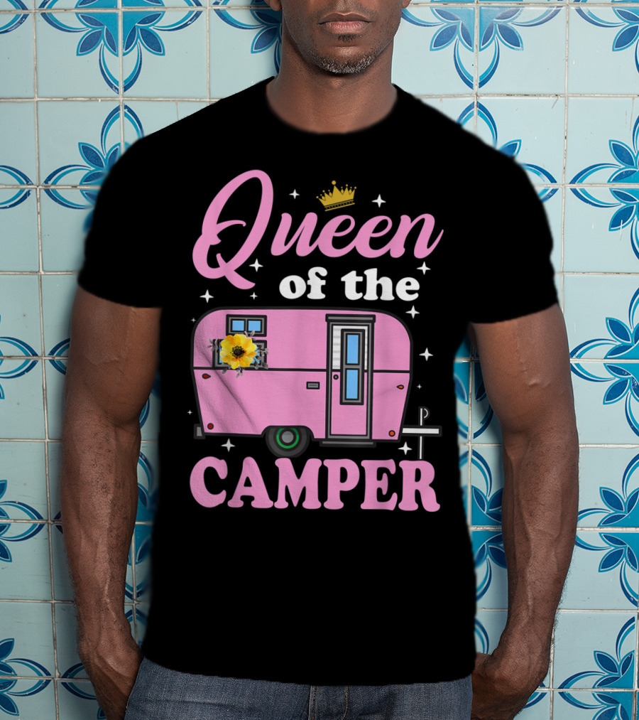 Queen Of The Camper Crowned Floral Retro Caravan Camping Outdoor T-Shirt