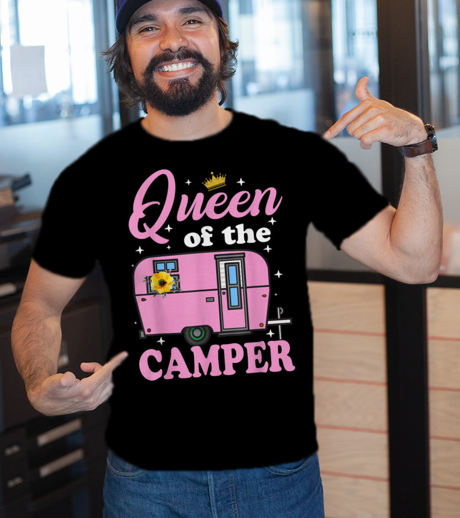 Queen Of The Camper Crowned Floral Retro Caravan Camping Outdoor T-Shirt