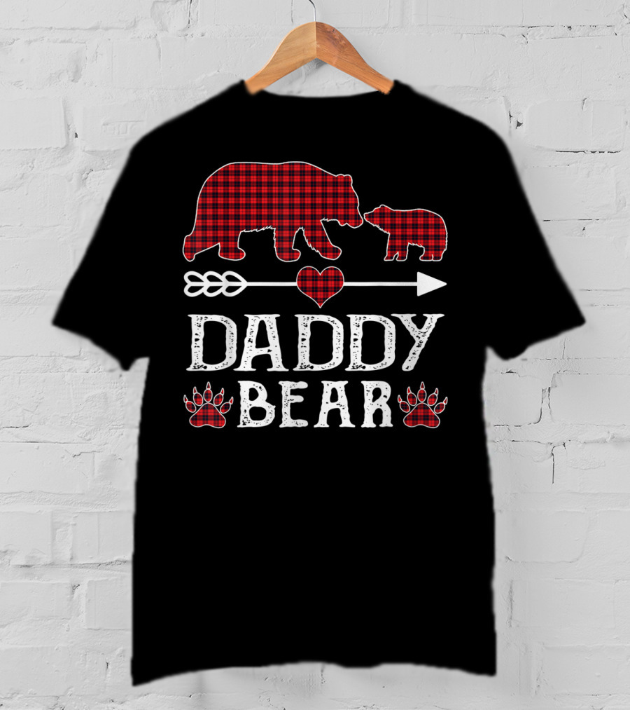 Daddy Bear Red Plaid Bears Heart Arrow Paw Prints T-Shirt