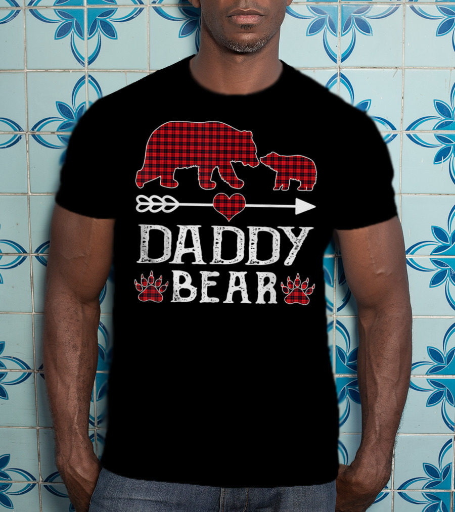 Daddy Bear Red Plaid Bears Heart Arrow Paw Prints T-Shirt