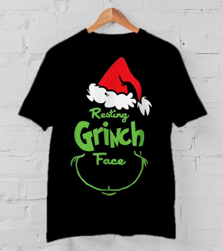Resting Grinch Face Santa Hat Raglan Baseball T-Shirt