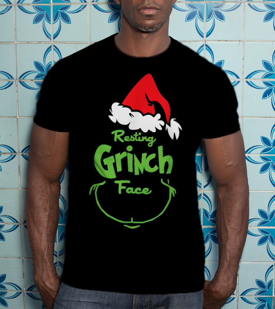 Resting Grinch Face Santa Hat Raglan Baseball T-Shirt