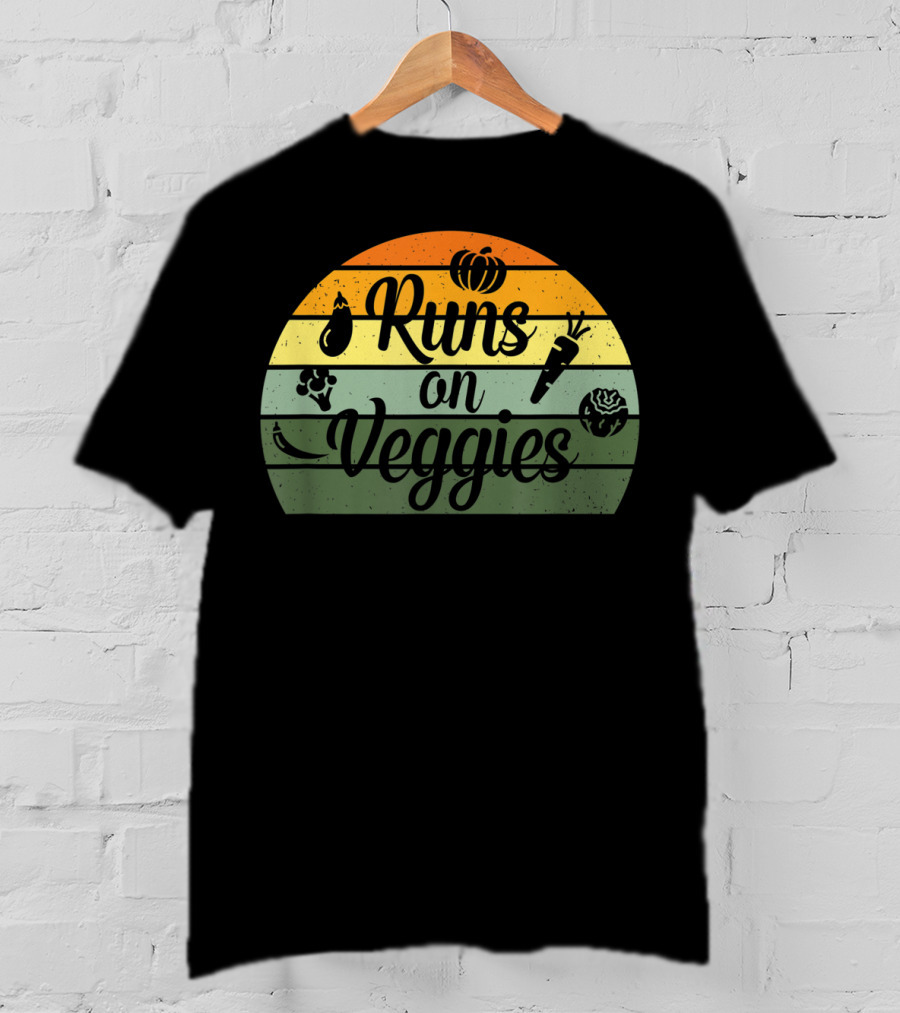 Runs On Veggies Retro Vintage Style Vegetarian Vegan T-Shirt
