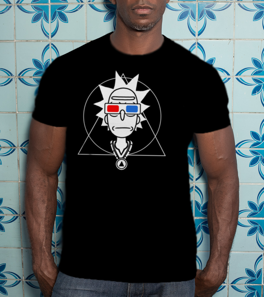 Rick And Morty Spiritual Rick 3D Glasses Geometric Line T-Shirt