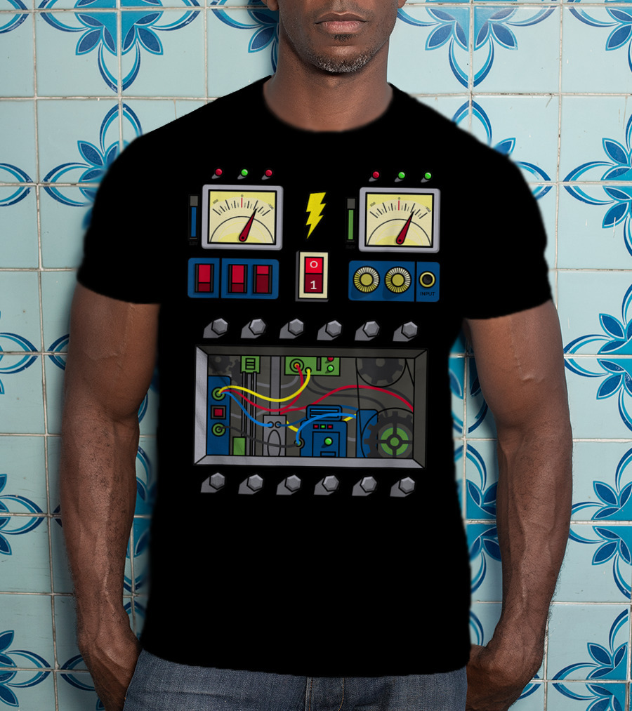Robot Costume Girls Kids Adults Meter Panels Lightning Bolt Input T-Shirt