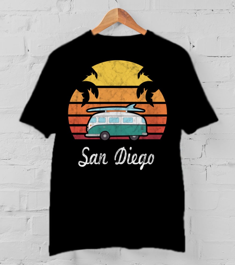 San Diego California Vintage Van Palm Sunset Souvenir T-Shirt