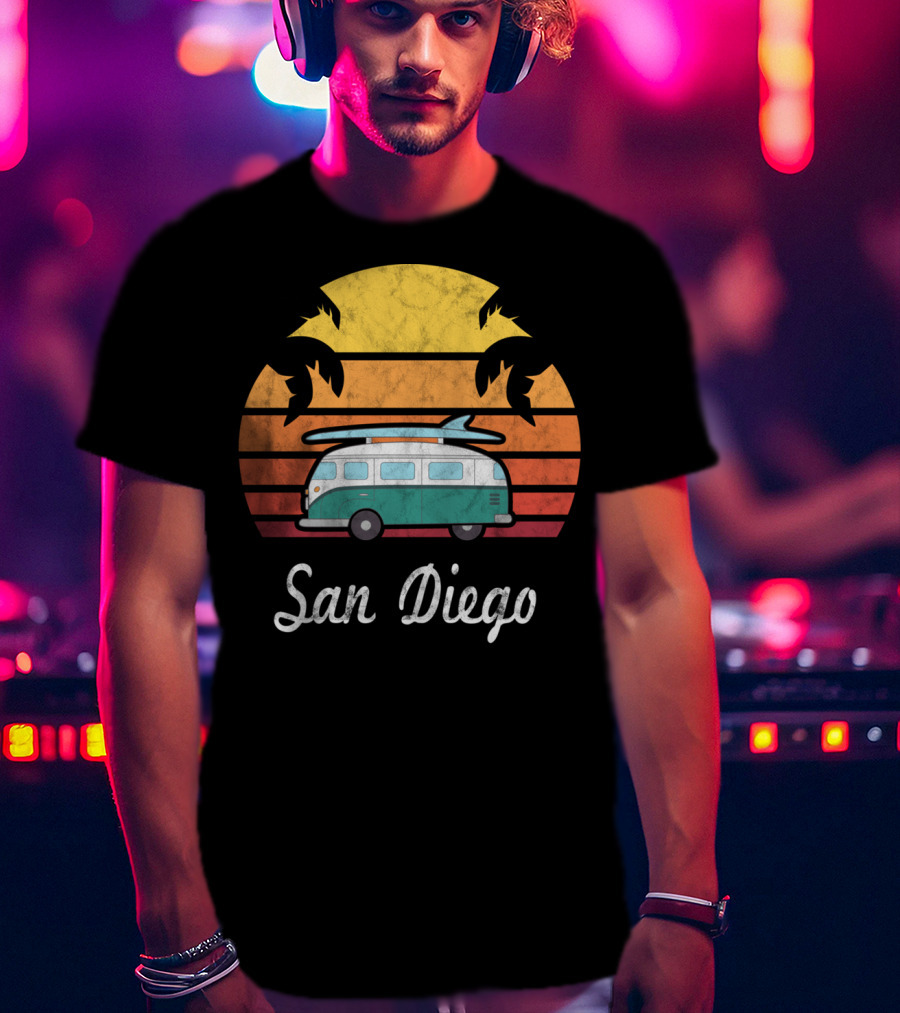 San Diego California Vintage Van Palm Sunset Souvenir T-Shirt