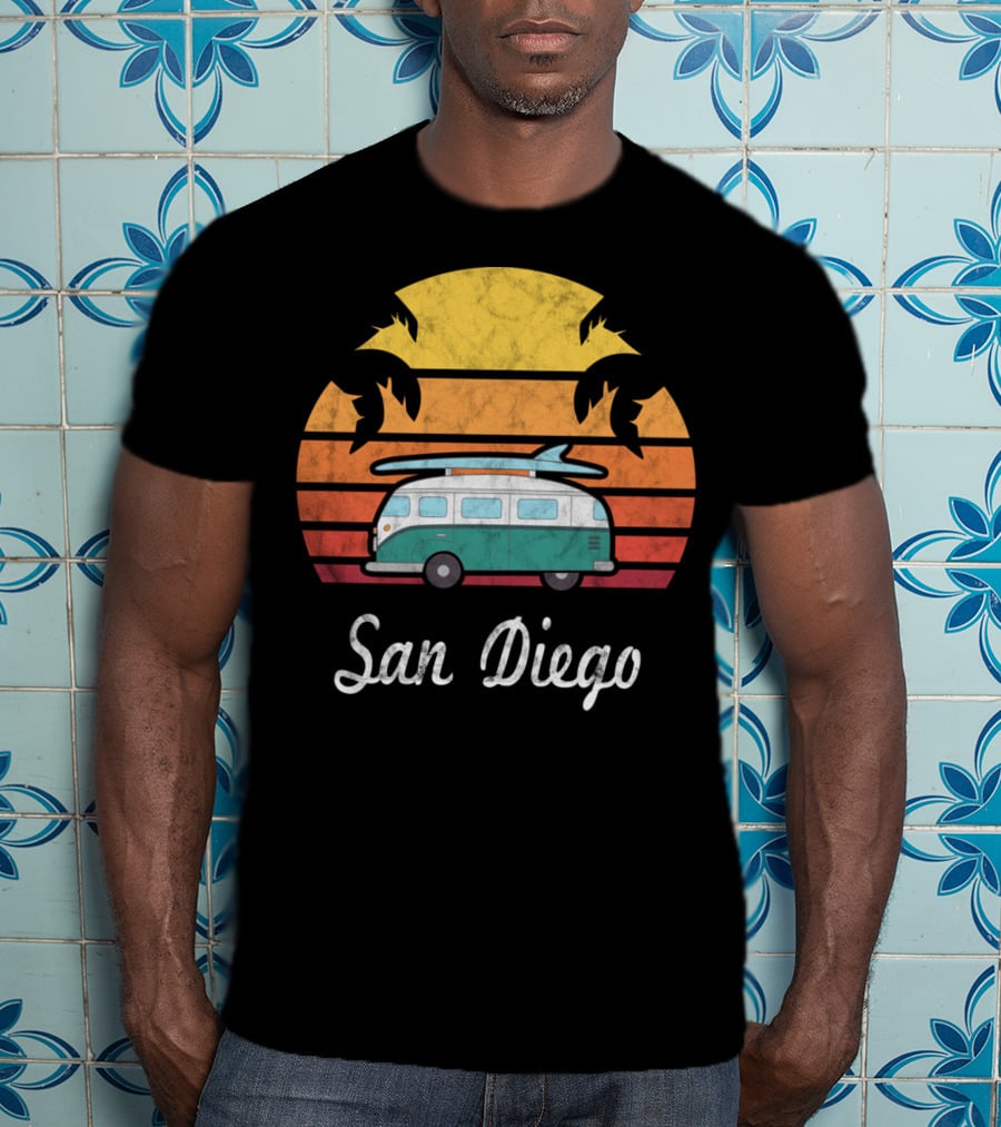 San Diego California Vintage Van Palm Sunset Souvenir T-Shirt