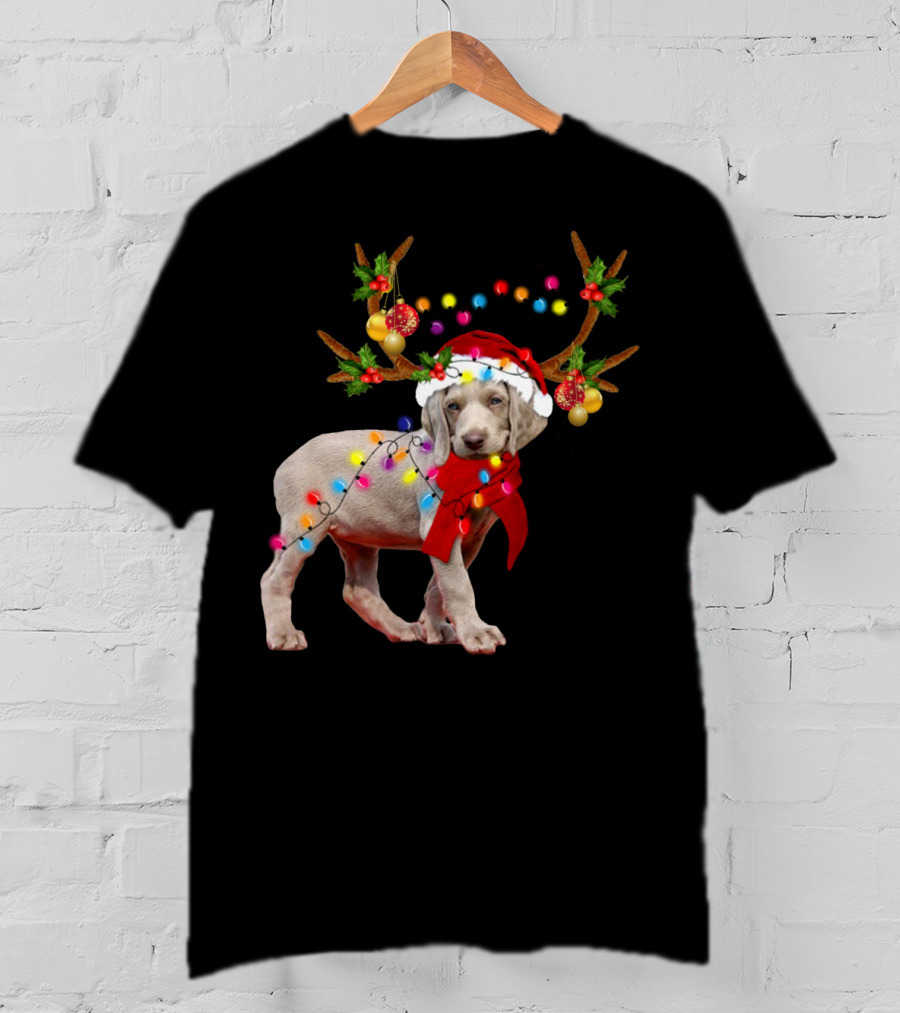 Santa Weimaraner Reindeer Christmas Lights T-Shirt