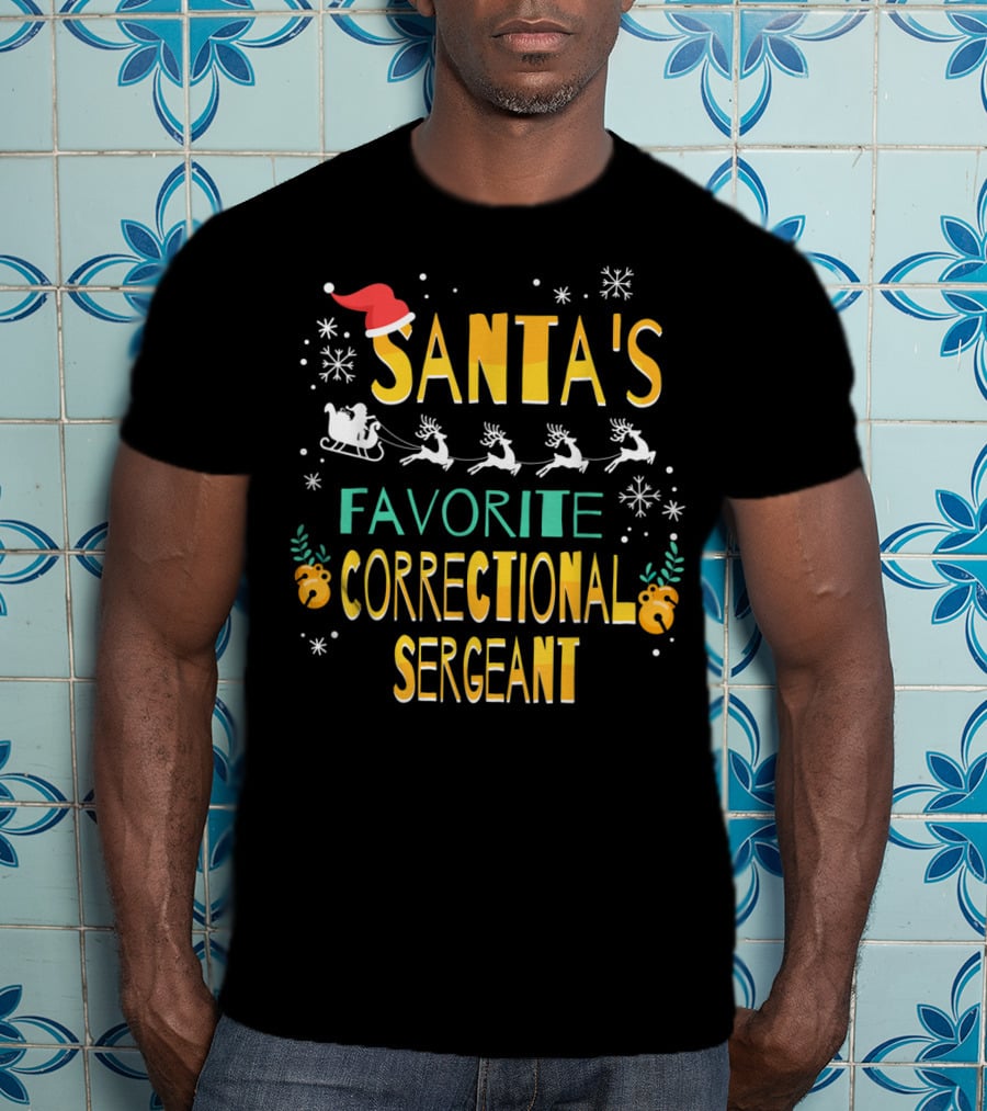 Santa's Favorite Correctional Sergeant Reindeer Sled Snowflakes Holiday Hat T-Shirt