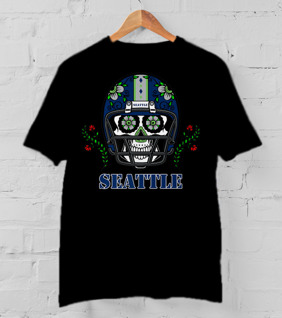 Seattle Sugar Skull Football Helmet T-Shirt