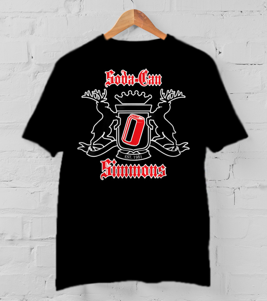 Sodacan Simmons Crest With Red Can Emblem Est. 1981 T-Shirt