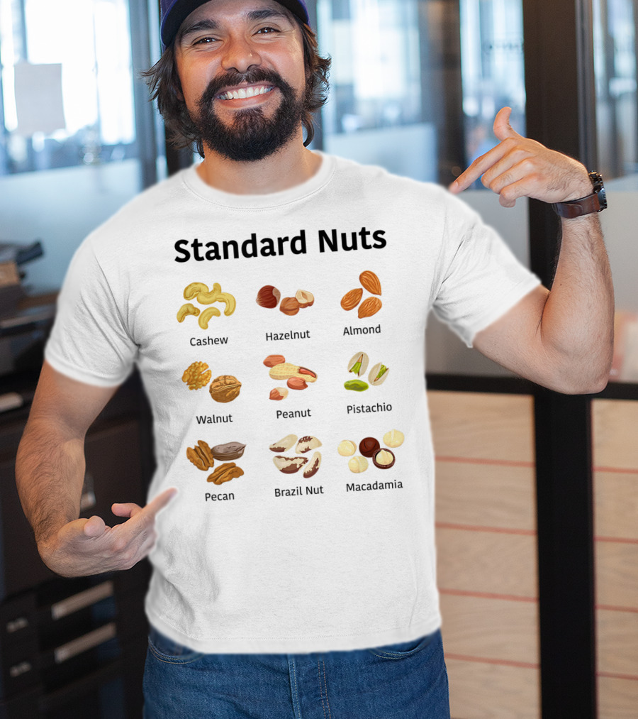 Standard Nuts Youth Cashew Hazelnut Almond Walnut Peanut Pistachio Pecan Brazil Nut Macadamia Lots Of Colors T-Shirt