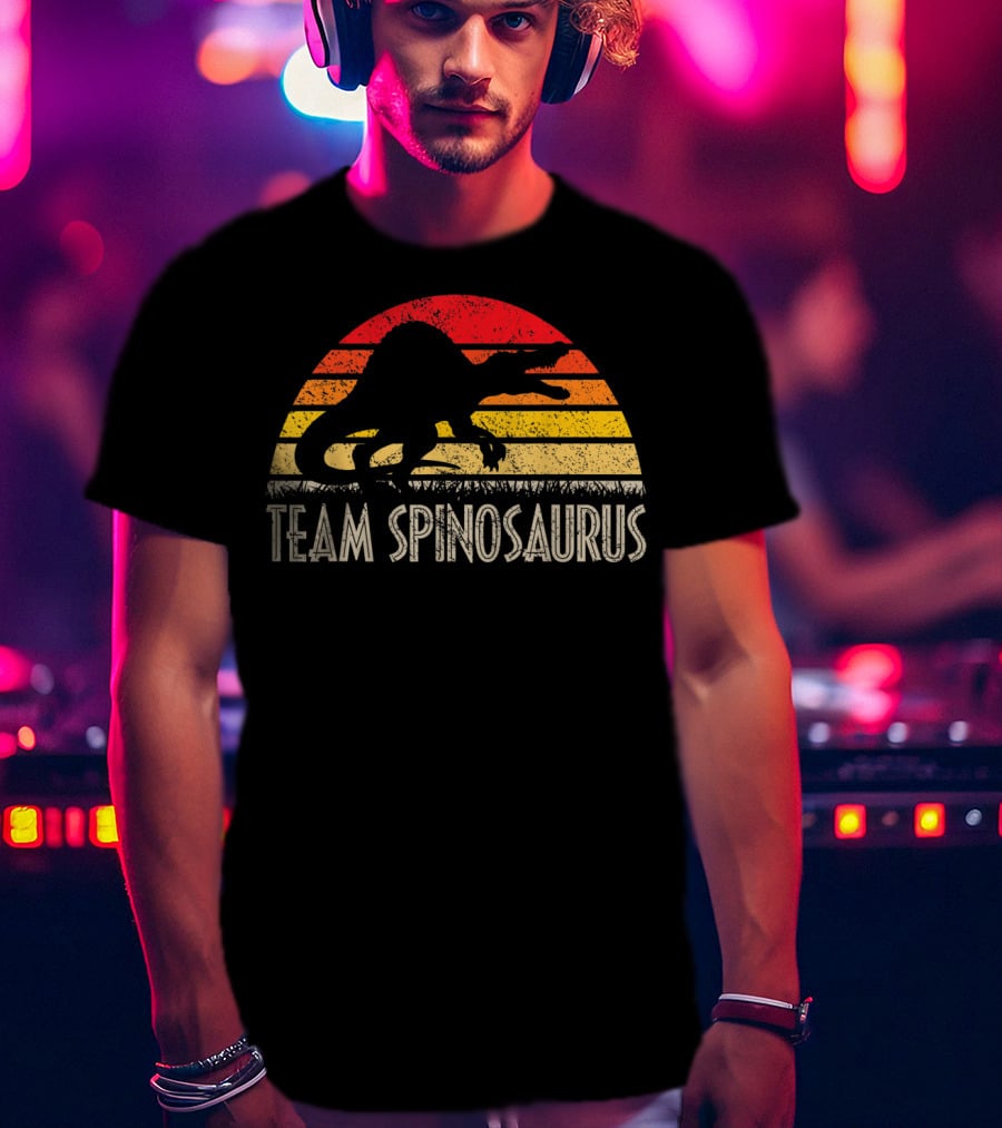 Team Spinosaurus Retro Sunset Silhouette Dinosaur T-Shirt