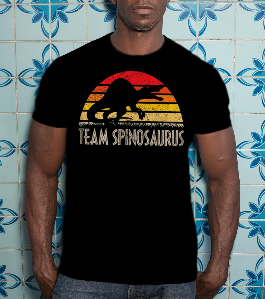 Team Spinosaurus Retro Sunset Silhouette Dinosaur T-Shirt