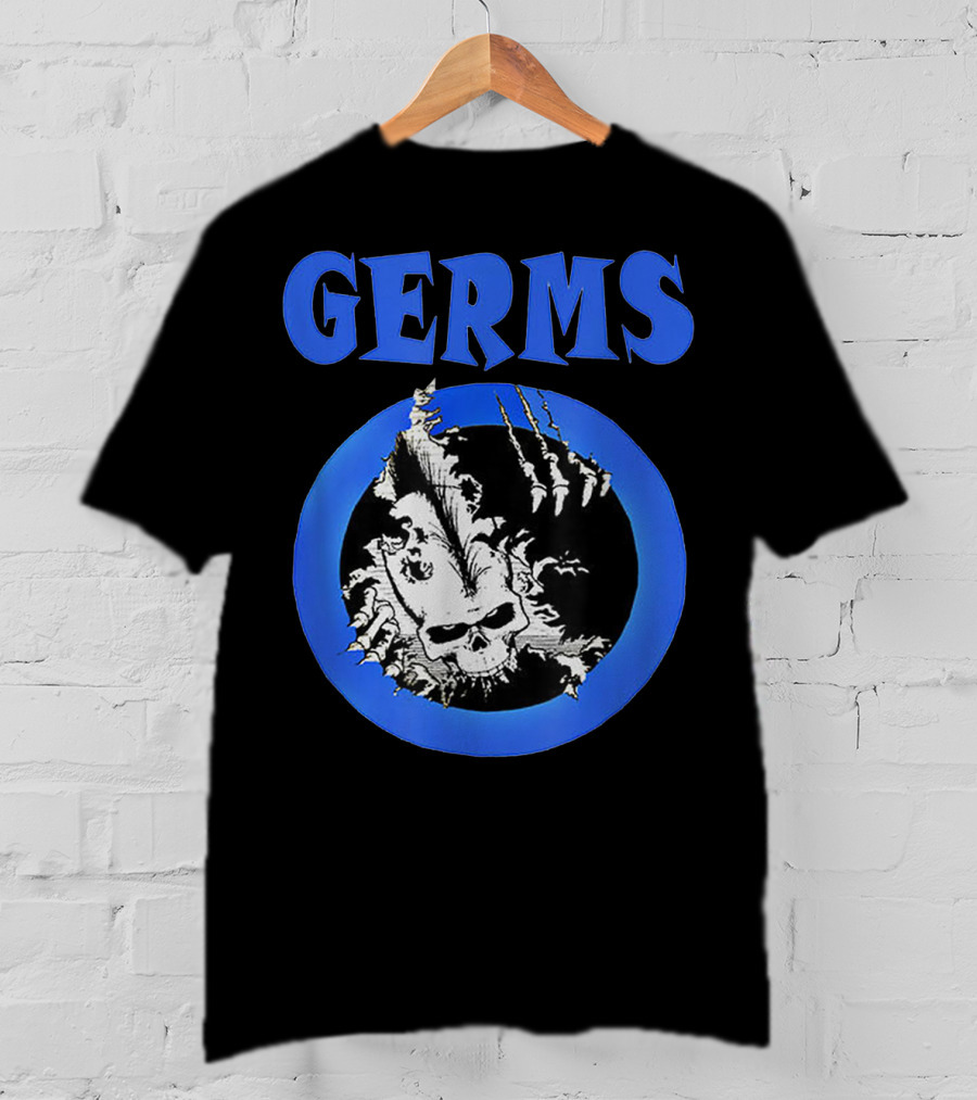 Germs Punk Rock Cool Skull Symbol With Blue Circle T-Shirt