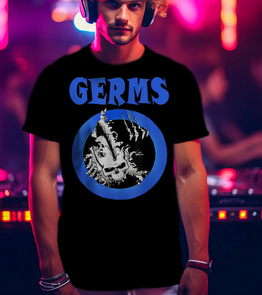 Germs Punk Rock Cool Skull Symbol With Blue Circle T-Shirt
