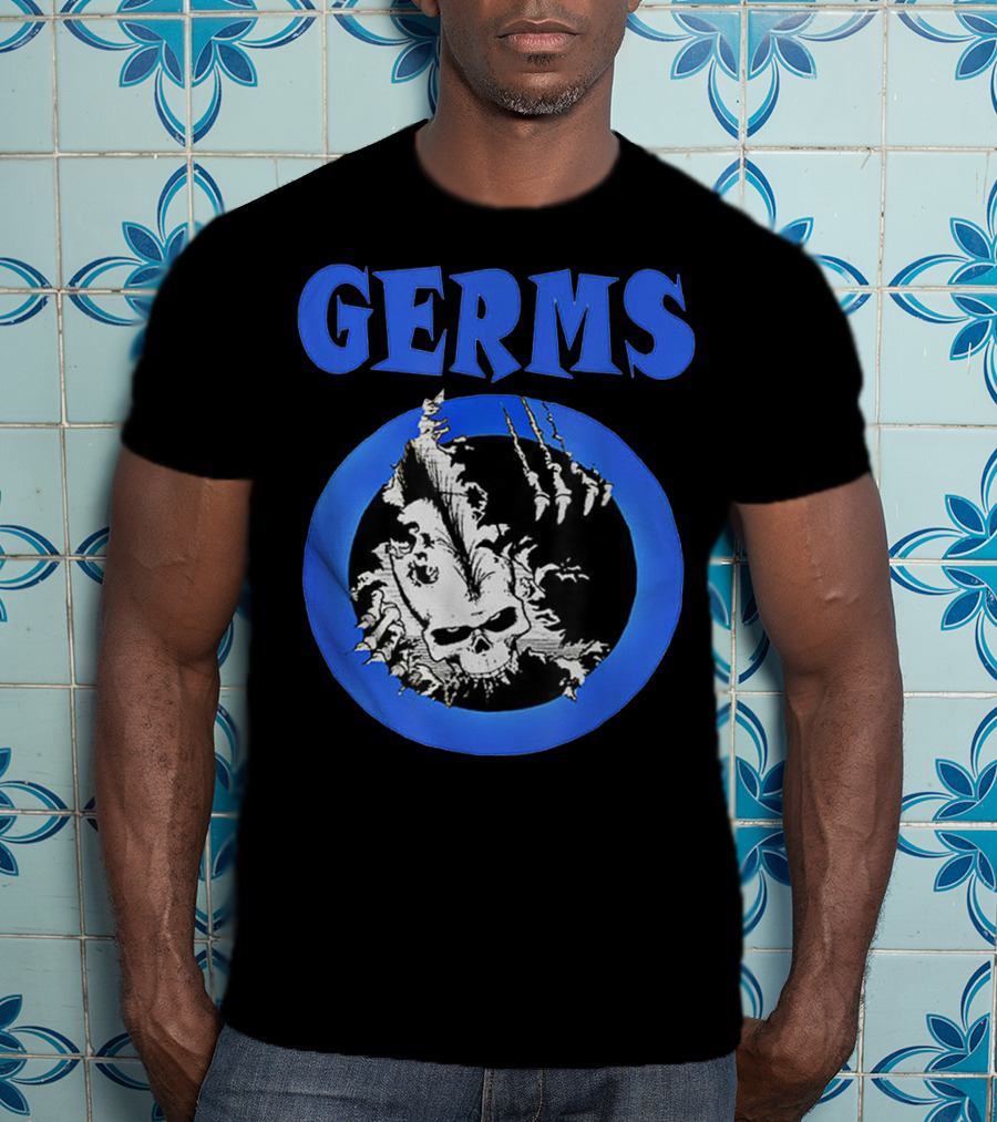 Germs Punk Rock Cool Skull Symbol With Blue Circle T-Shirt
