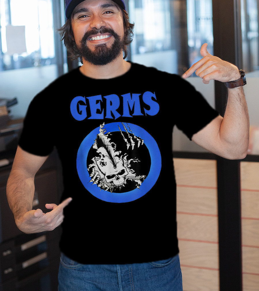 Germs Punk Rock Cool Skull Symbol With Blue Circle T-Shirt