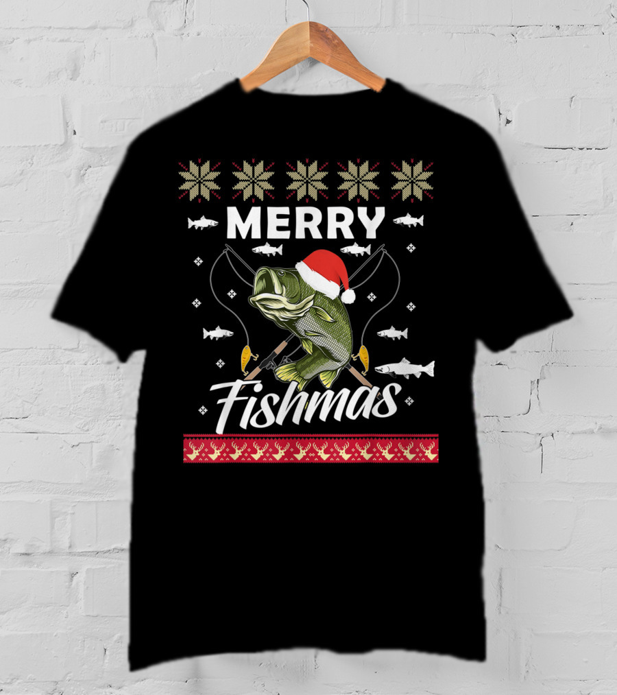 Ugly Christmas Sweater Merry Fishmas Fishing Fisherman Holiday T-Shirt