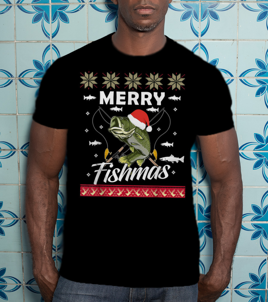 Ugly Christmas Sweater Merry Fishmas Fishing Fisherman Holiday T-Shirt