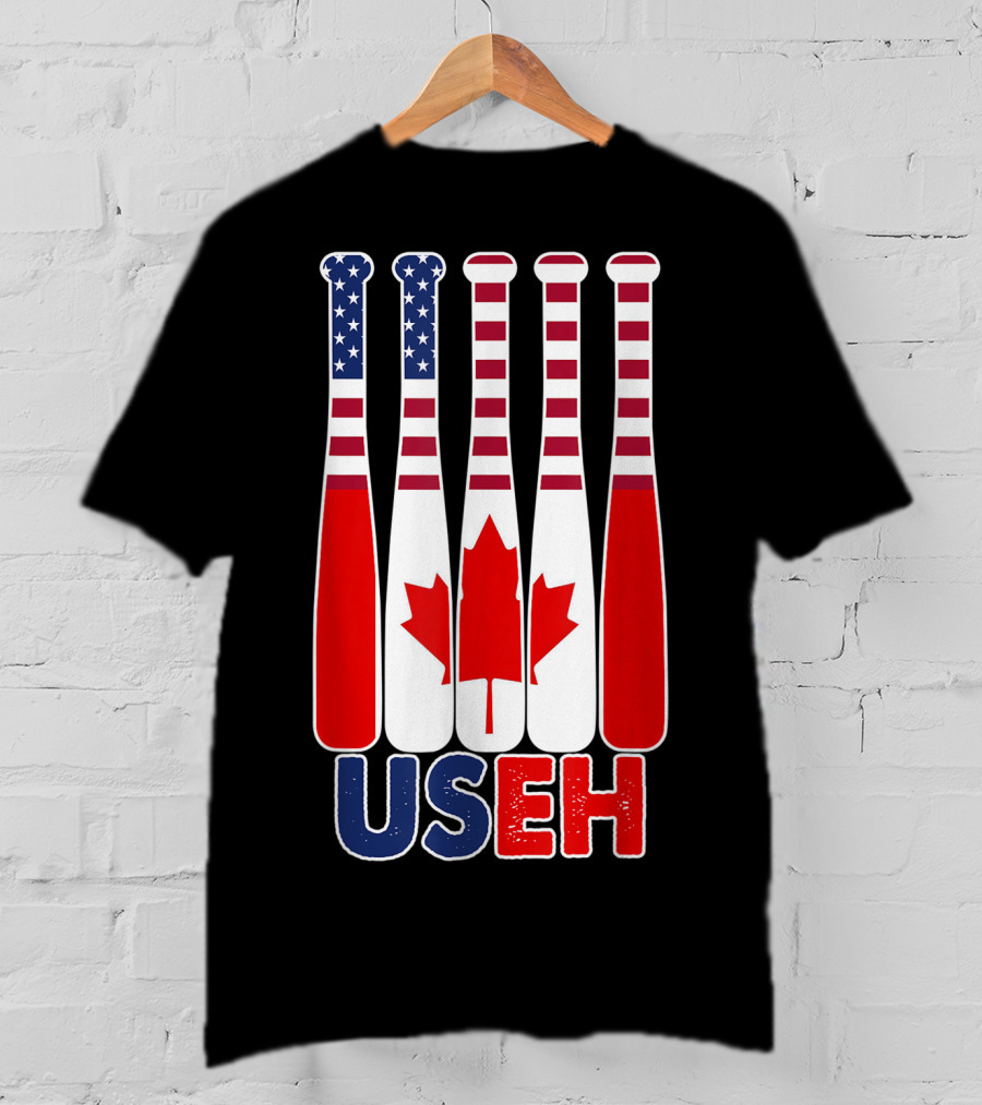 Useh America Canada Flag Baseball Bats Canada Day T-Shirt