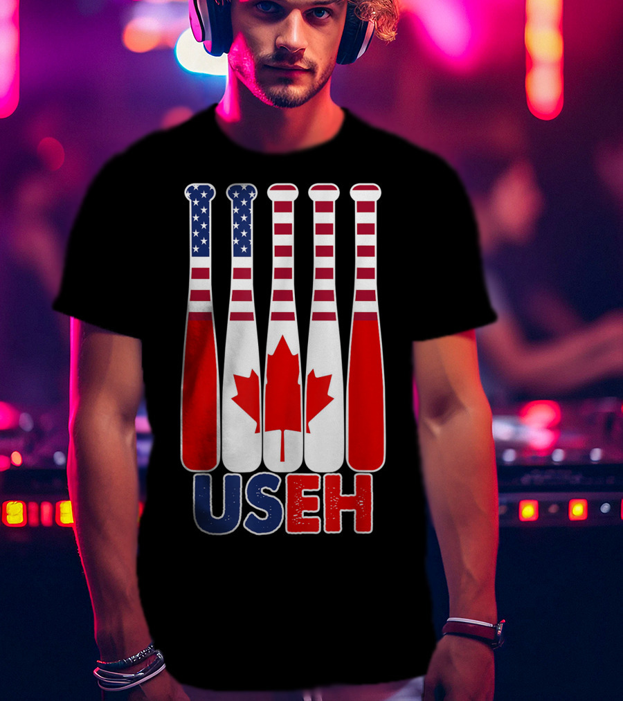 Useh America Canada Flag Baseball Bats Canada Day T-Shirt