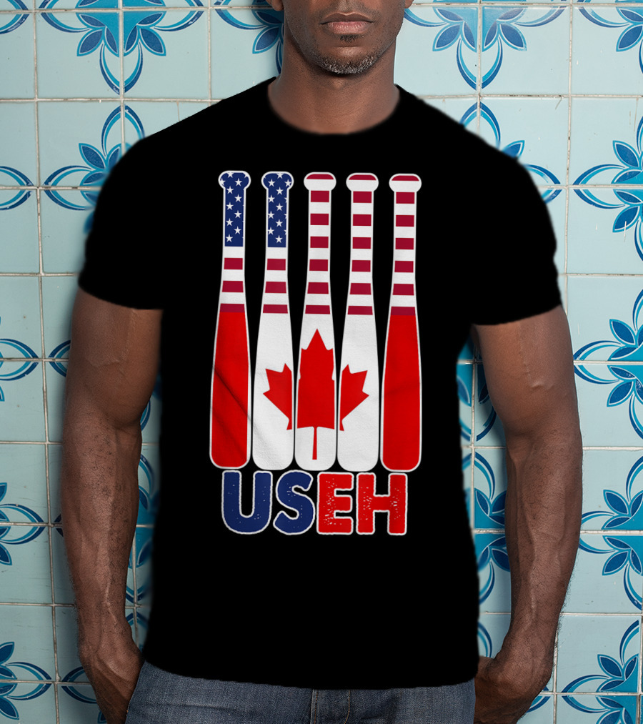 Useh America Canada Flag Baseball Bats Canada Day T-Shirt