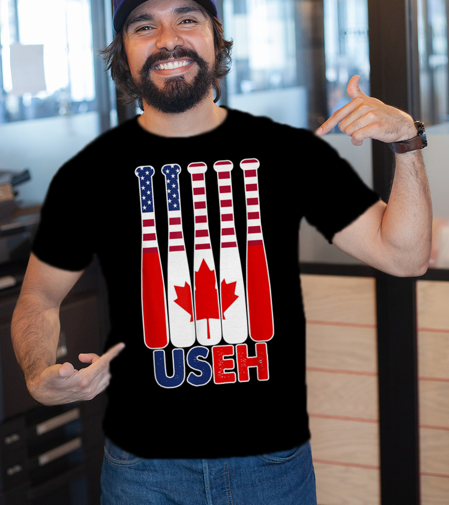 Useh America Canada Flag Baseball Bats Canada Day T-Shirt