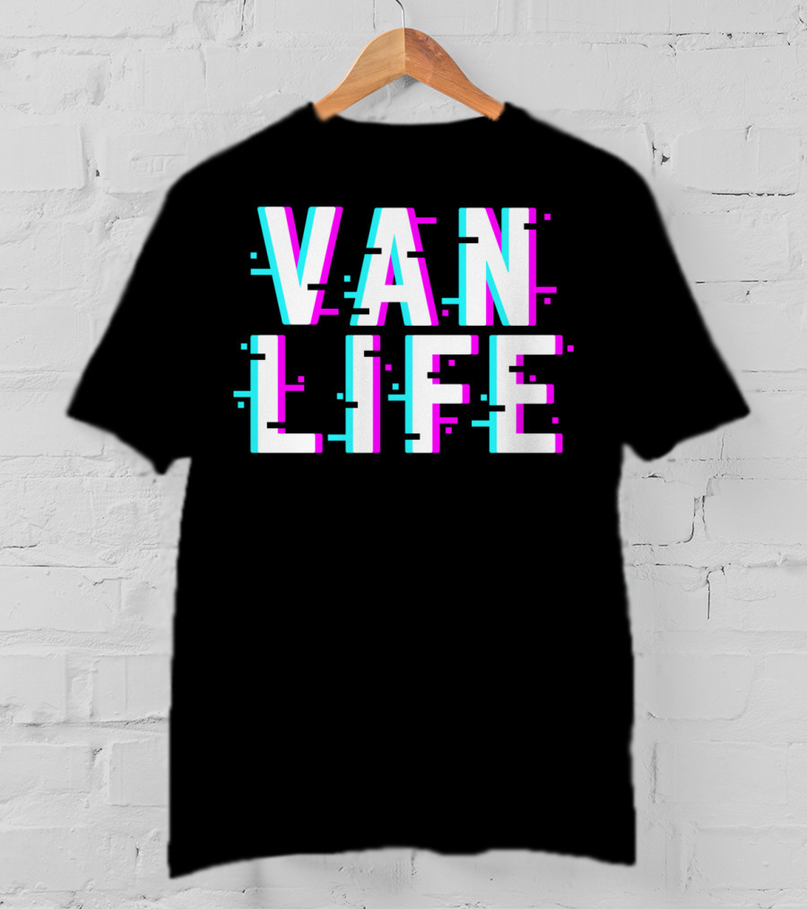 Van Life Camper Van Glitch Typography T-Shirt