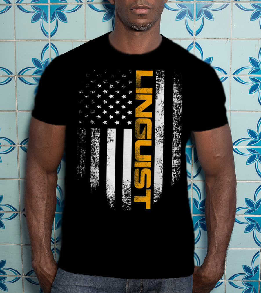Vintage American USA Flag Linguist Cool T-Shirt