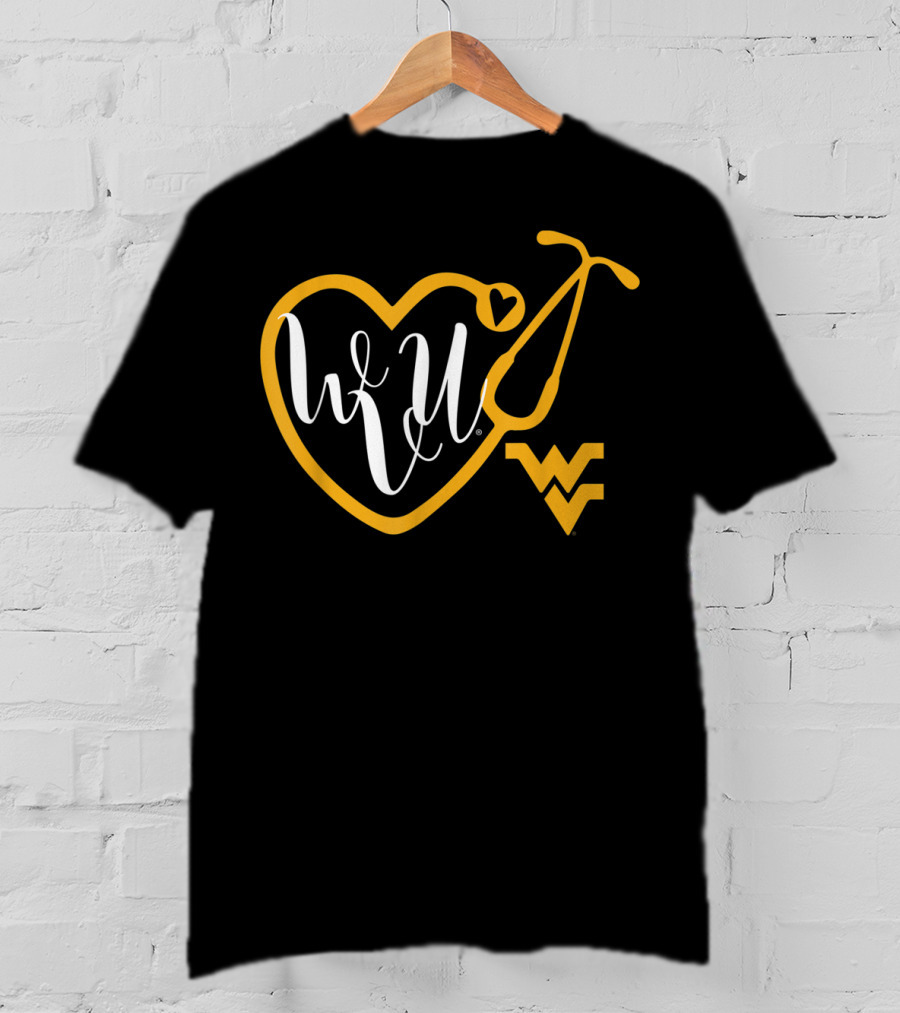WVU West Virginia Mountaineers Nurse Heart Stethoscope T-Shirt