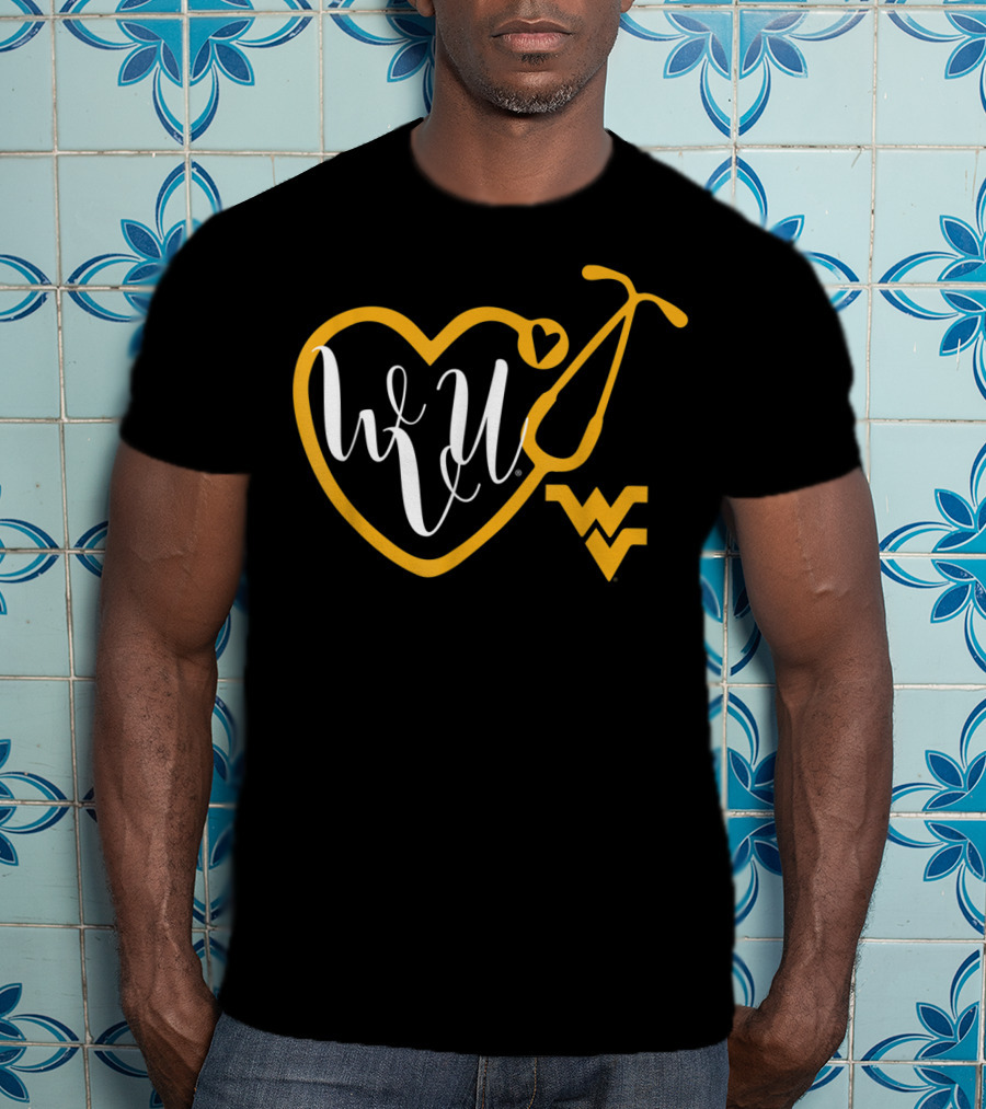 WVU West Virginia Mountaineers Nurse Heart Stethoscope T-Shirt
