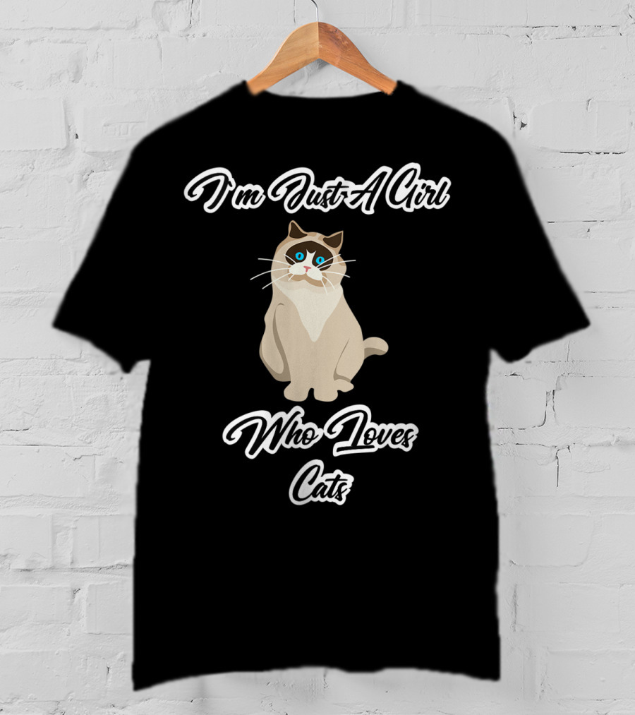 I'm Just A Girl Who Loves Cats With Cartoon Cat T-Shirt